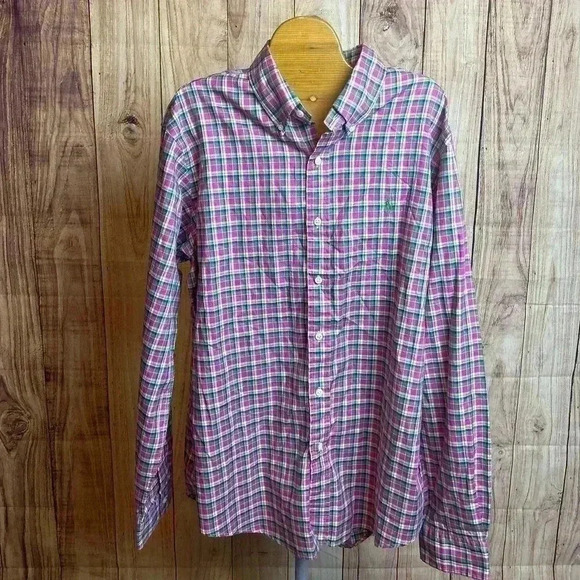 *Ralph Lauren Pink Plaid Button Down Long Sleeved Men’s Size L - Picture 2 of 6